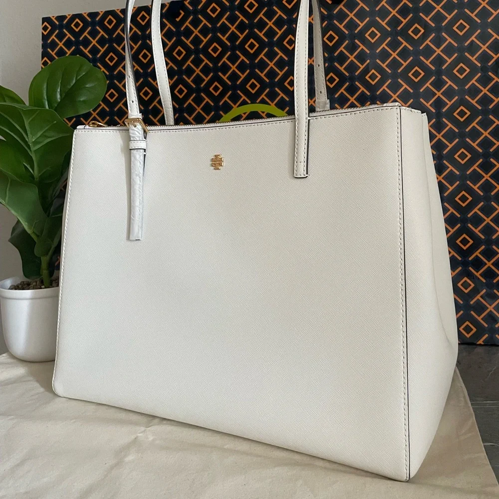 New , tory burch Emerson large double sip tote shoulder bag 134837 ivory - Picture 3 of 17